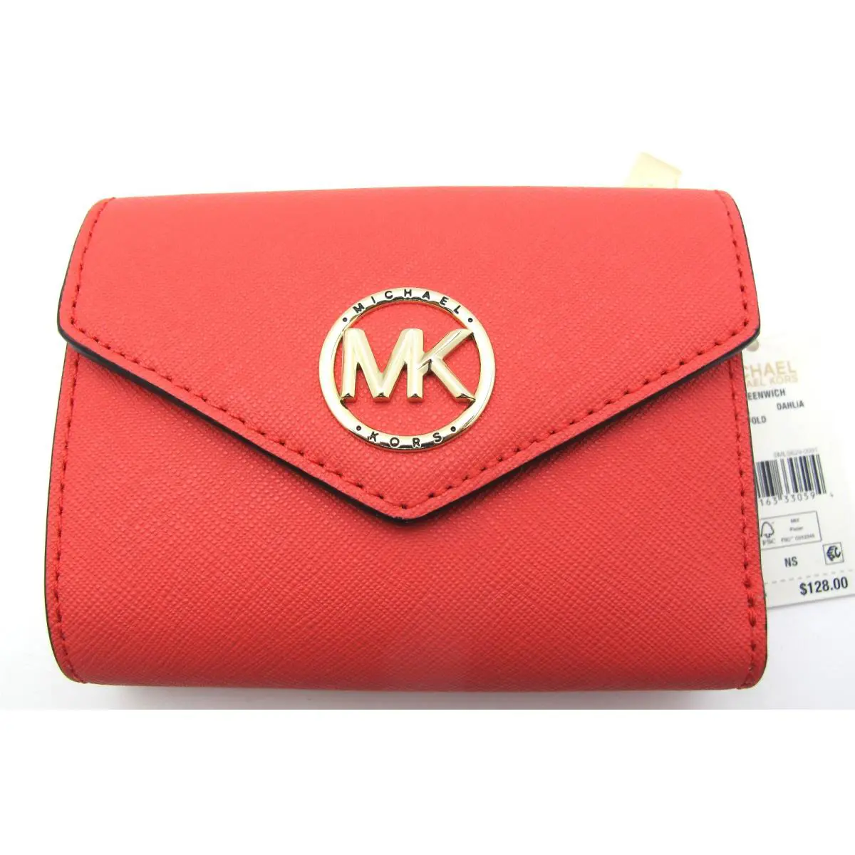 Michael Kors Greenwich Envelope Trifold Saffanio Leather Wallet Dahlia Orang