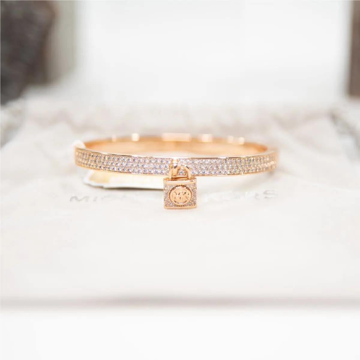 Michael Kors Metallic Muse Pave CZ Crystal Rose Gold Plated Bangle Bracelet
