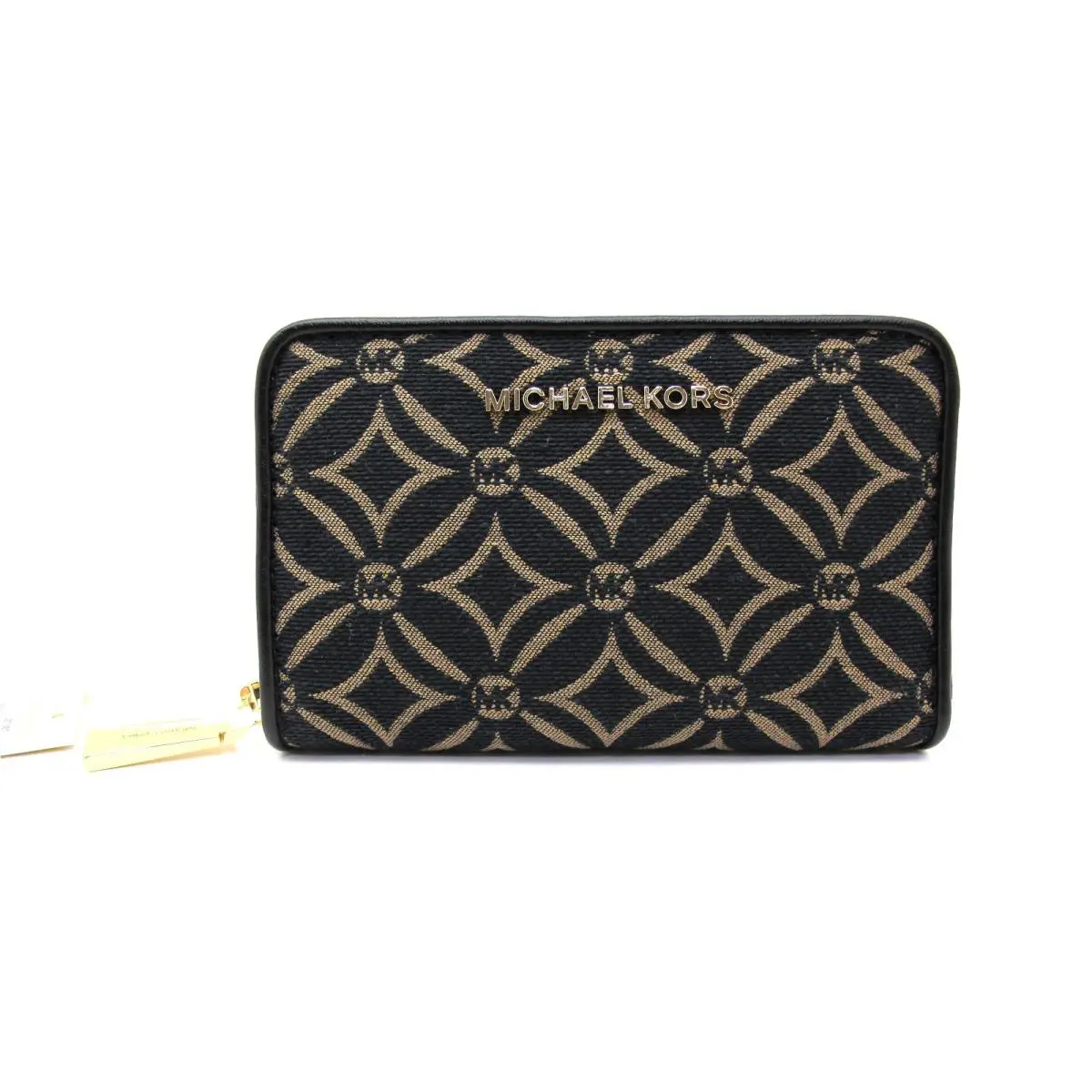 Michael Kors Jet Set Sm Zip Around Card Case Jacquard Husk/black