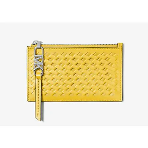 Michael Kors Bright Dandelion Yellow Empire Small Woven Leather Card Case Wallet