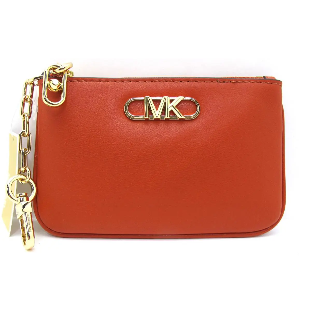 Michael Kors Parker Leather Sm Key Card Holder Wallet Deep Orange