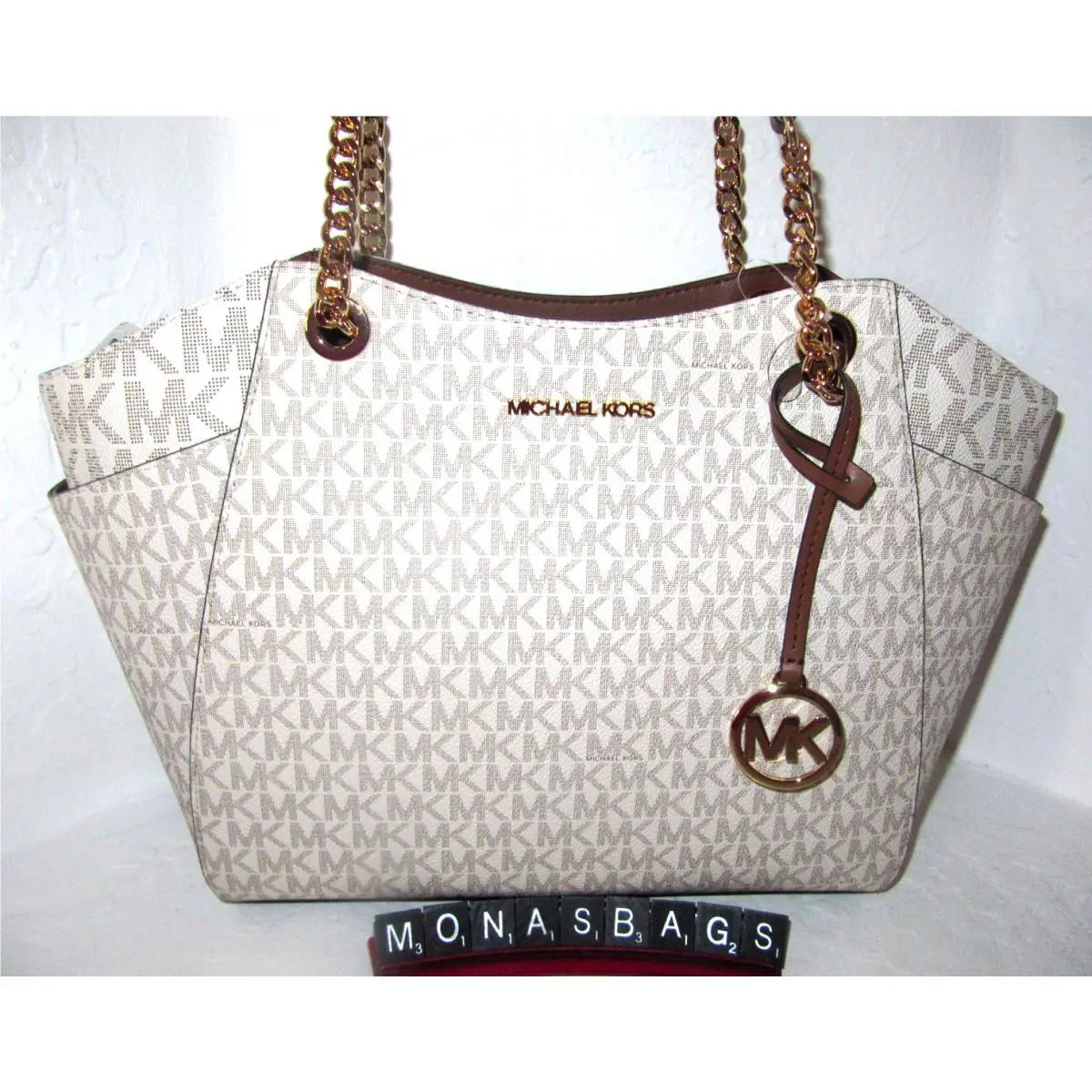 Michael Kors Jet Set Travel LG Chain Shoulder Tote Logo Bag Light Vanilla NWT398