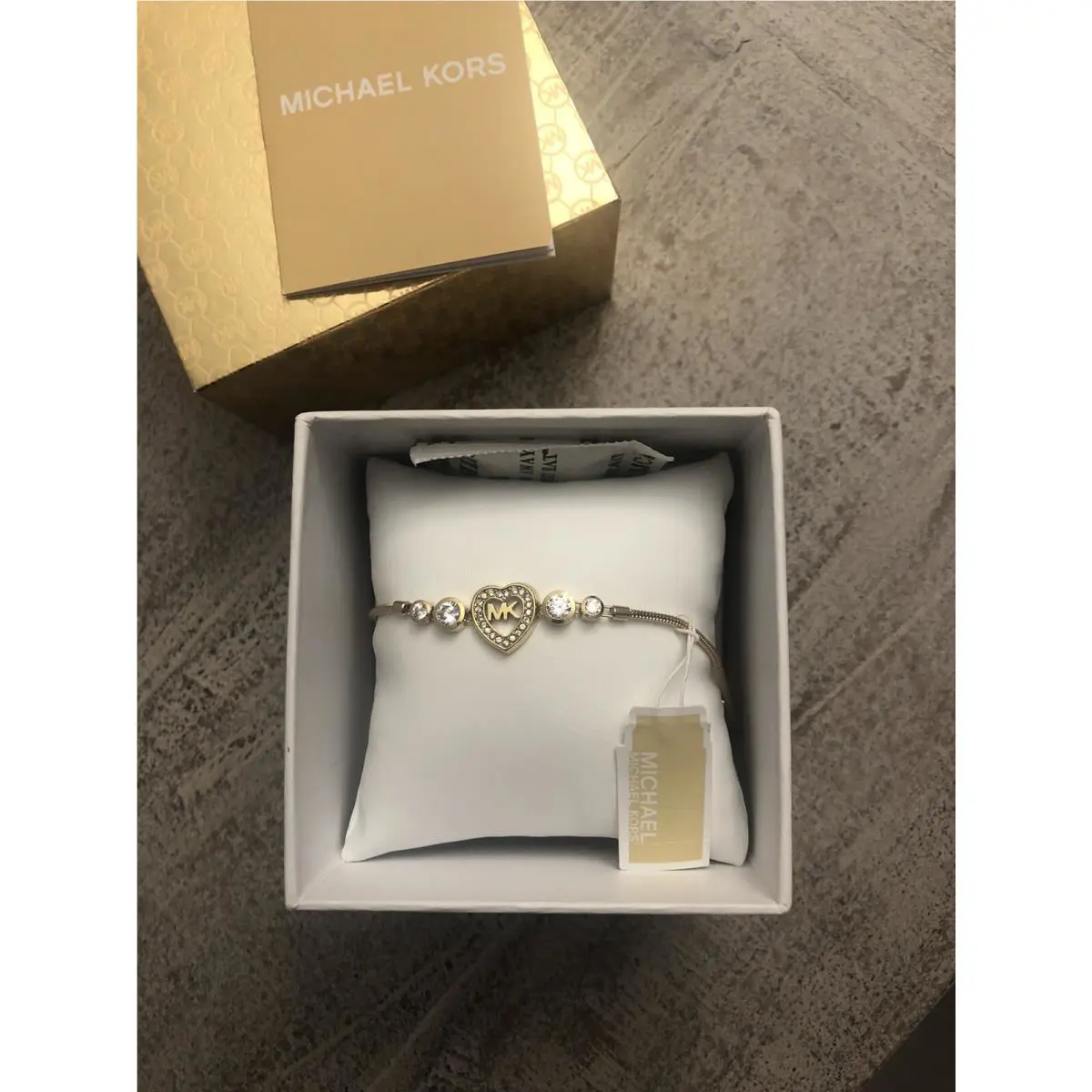 Michael Kors MKJX7174710 MK Heart Crystal Slider Bracelet Goldtoned