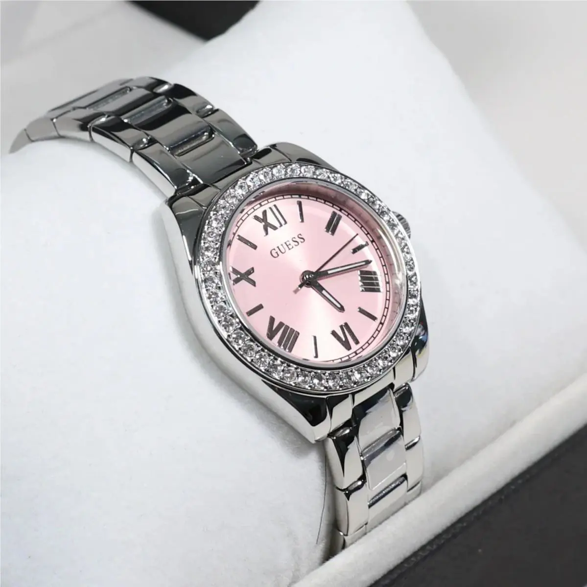 Guess Women`s Pink Dial Crystal Bezel Stainless Steel Watch GW0841L4