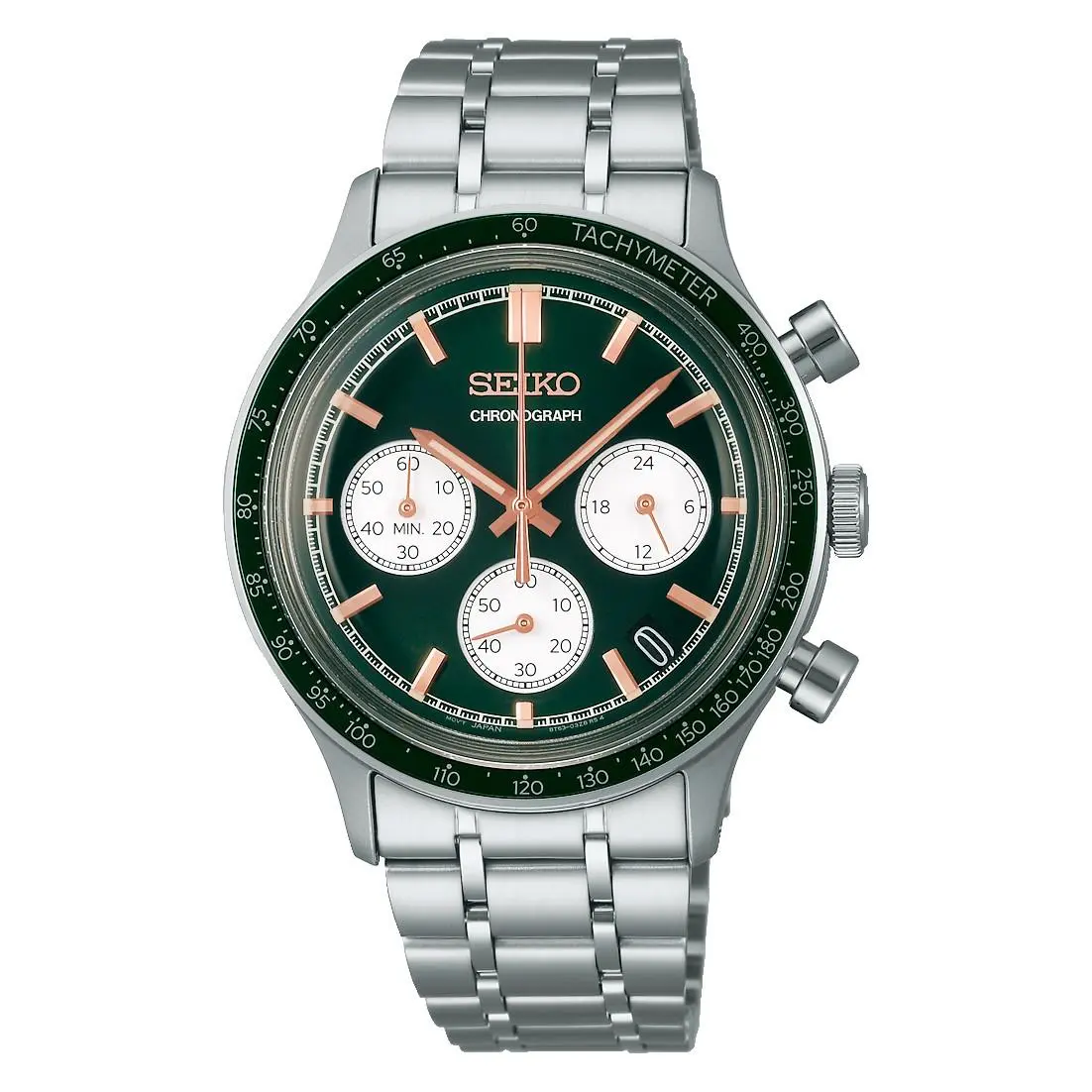 Seiko Chronograph Quartz Stainless Steel Light Green Dial Men`s Watch SSB481