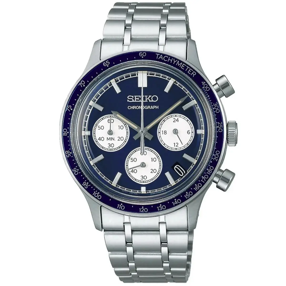 Seiko Chronograph Quartz Light Blue Dial Watch SSB477 Stainless Steel - Dial: Blue, Band: Stainless Steel, Bezel: Green