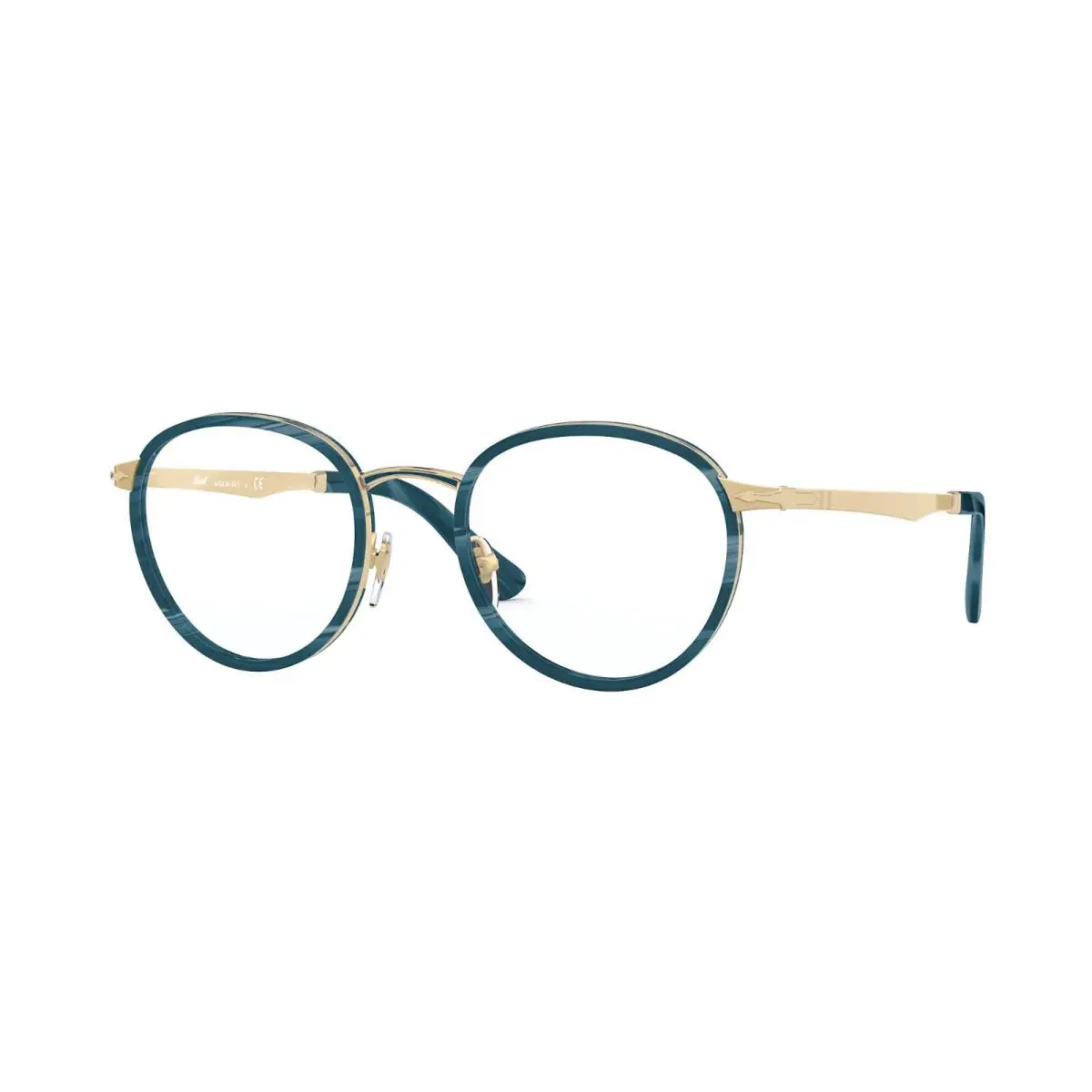 Persol PO2468V 515 Gold Striped Blue 49mm Round Unisex Eyeglasses
