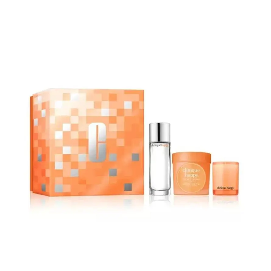 Clinique Happy Gelato Cream For Body 6.7 Oz + Fragrance + Candle Trio Gift Set