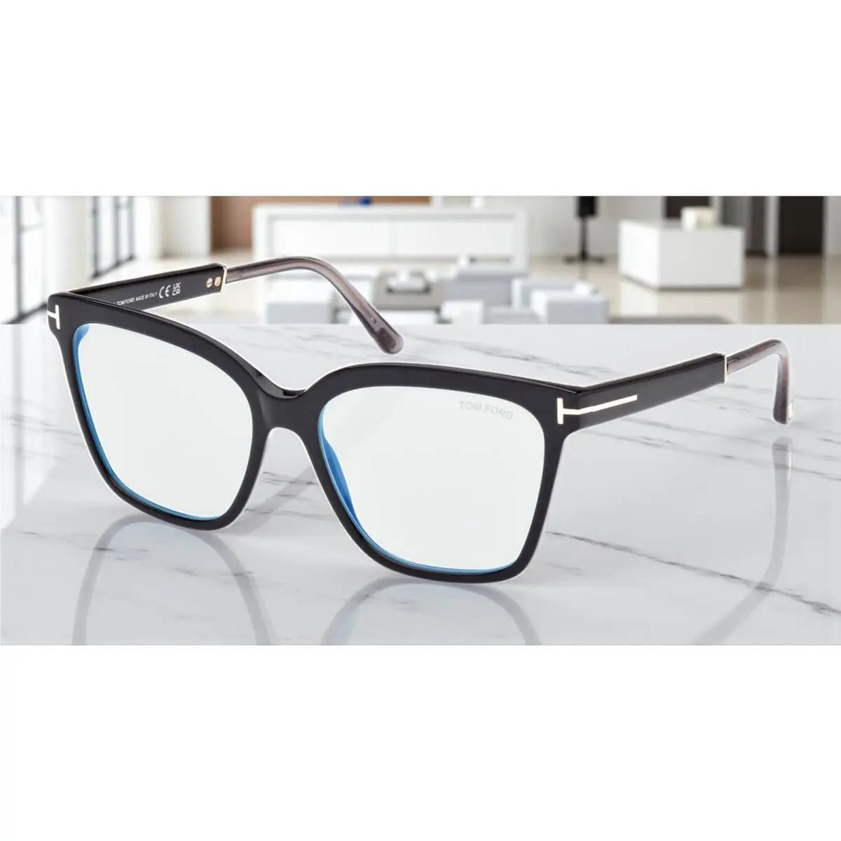 Tom Ford FT5892 B 001 Shiny Black Blue Block Lens 56 mm Women`s Eyeglasses