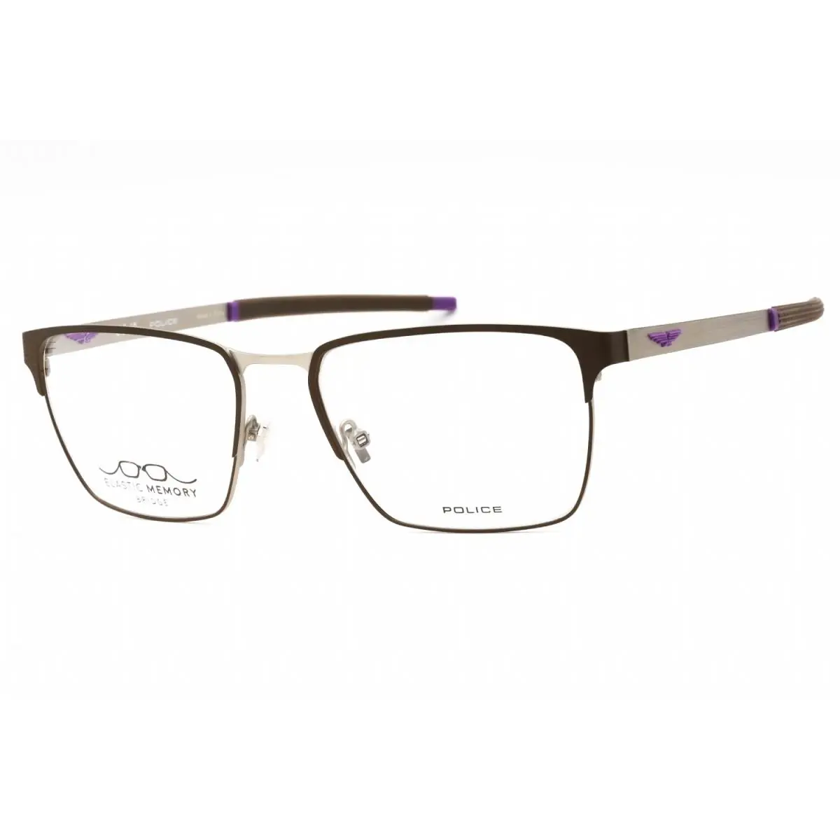 Police VPLG79 8BMY Eyeglasses Brown Silver Frame 56mm