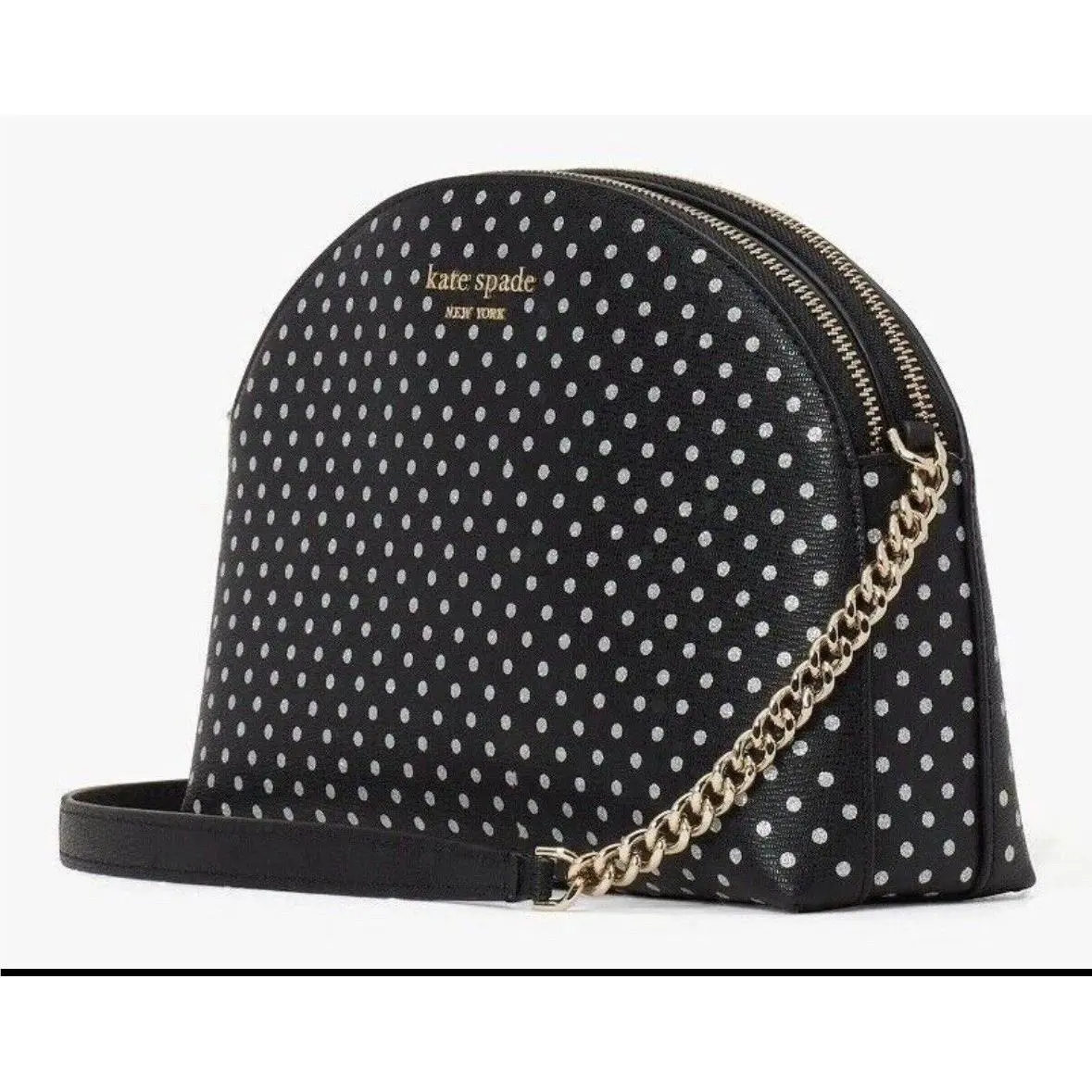 Kate Spade Spencer Black / Silver Polka Dot Purse Handbag Crossbody K4547
