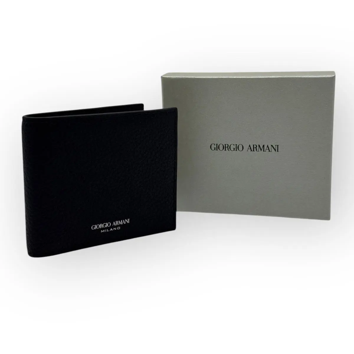 Giorgio Armani Logo Printed Black Textured Leather Bi-fold Mens Wallet