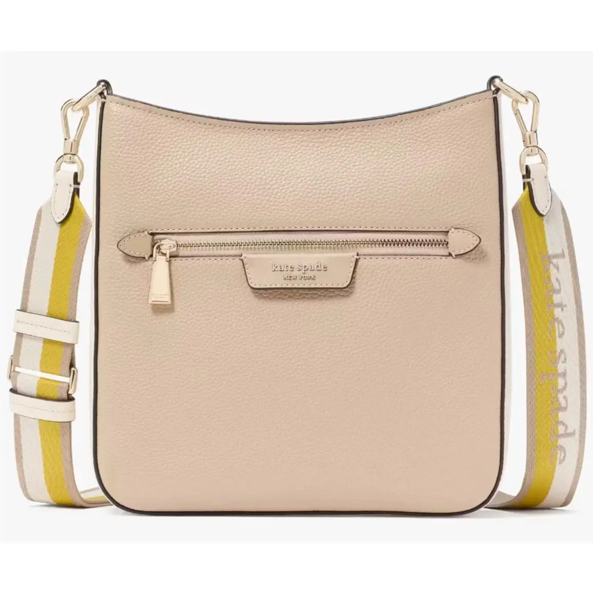 Kate Spade Hudson Messenger Beige Leather Crossbody Bag KF856 Purse