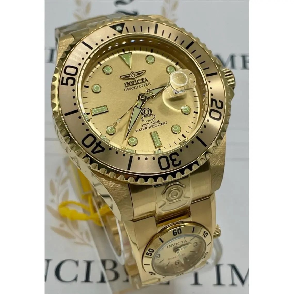 Invicta Dual Time Grand Diver Automatic Men`s Watch - 47mm Gold 45817