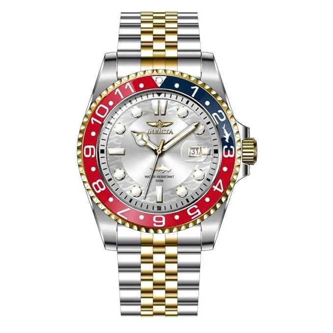 Invicta Men`s Pro Diver Model No.40012 43mm Quartz - Dial: White, Band: Gold, Silver, Bezel: Gold