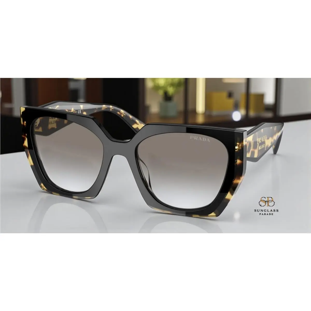 Prada PR 15WS 3890A7 Black Medium Tortoise Grey Gradient 54mm Women`s Sunglasses