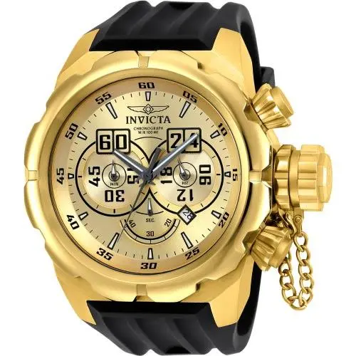 Men`s Russian Diver Chronograph Qrtz Gold Dial Black Silicone Watch by Invicta