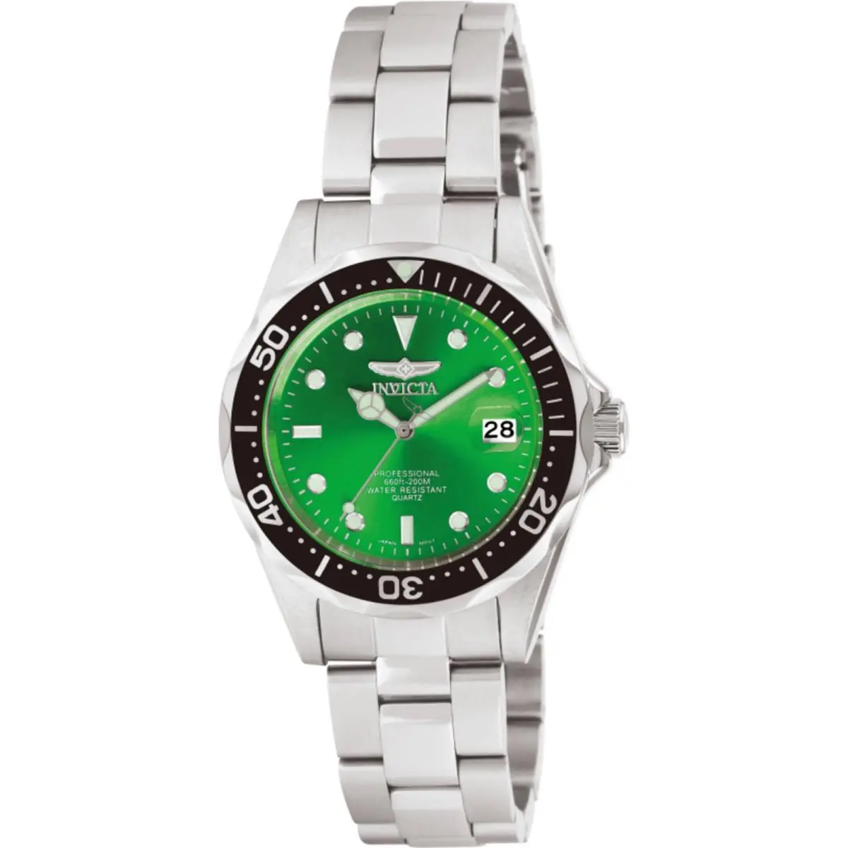 Invicta Men`s Watch Pro Diver Quartz Green Dial Stainless Steel Bracelet 10667 - Dial: Green, Band: Silver