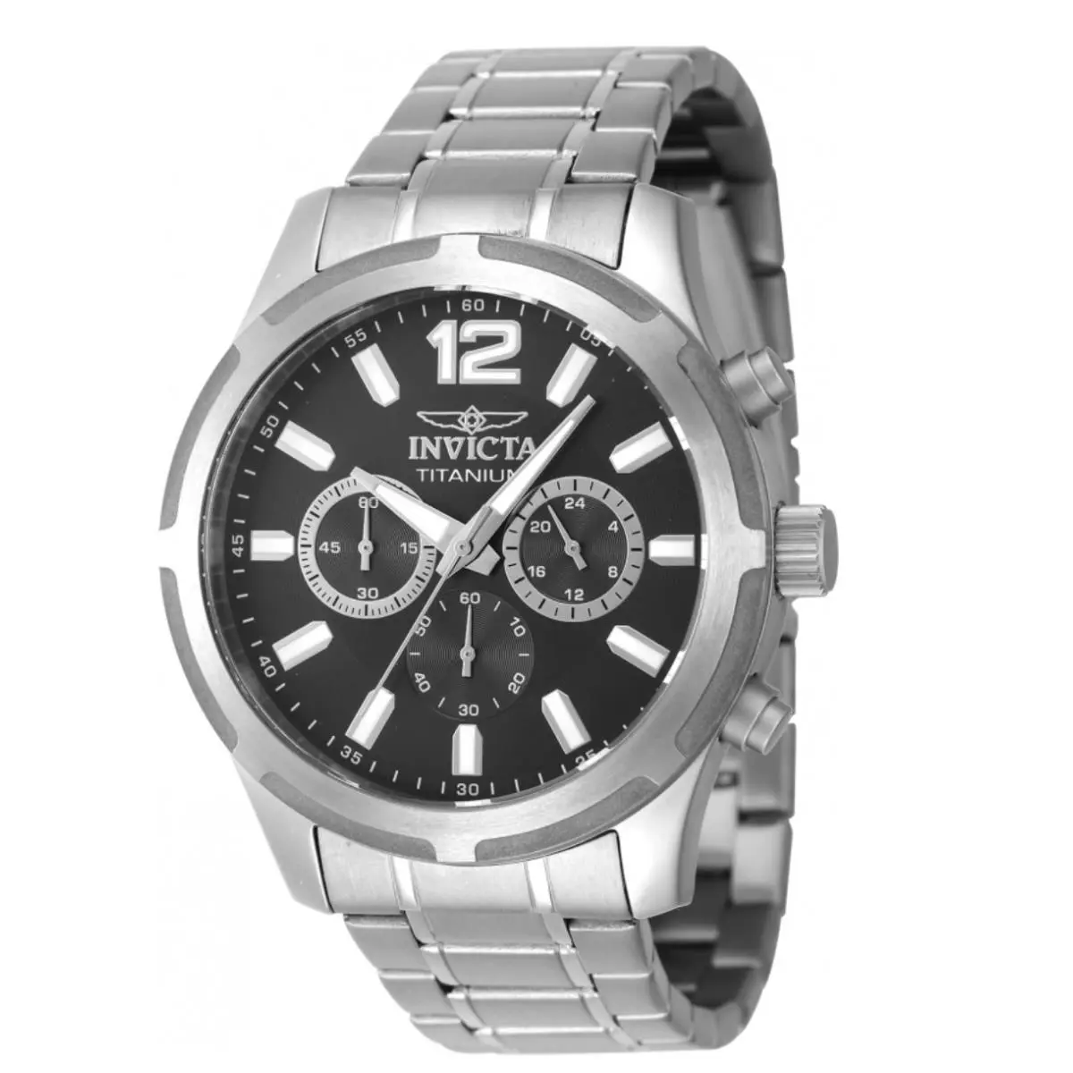 Invicta Ti-22 Men`s 45mm Black Dial Titanium Band Quartz Chrono Watch 47511 - Dial: Black, Silver, White, Band: Gray, Silver, Titanium, Bezel: Gray, Silver, Titanium