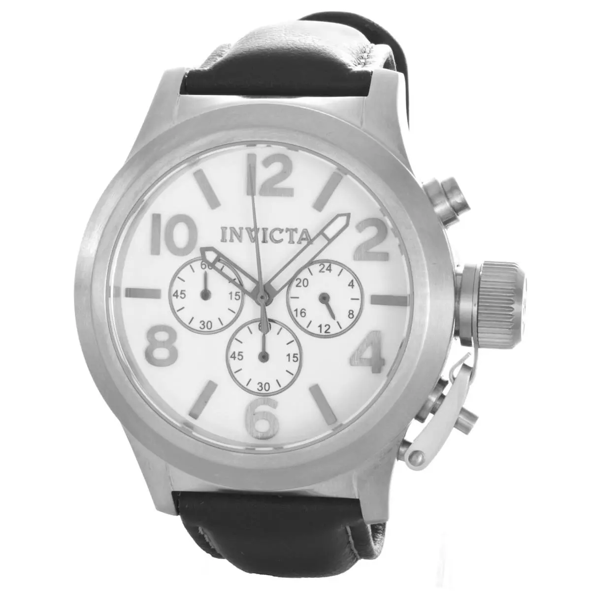 Invicta Men`s Corduba Collection Black Leather Strap Chronograph Watch 1141 - Dial: White, Band: Black, Bezel: Silver