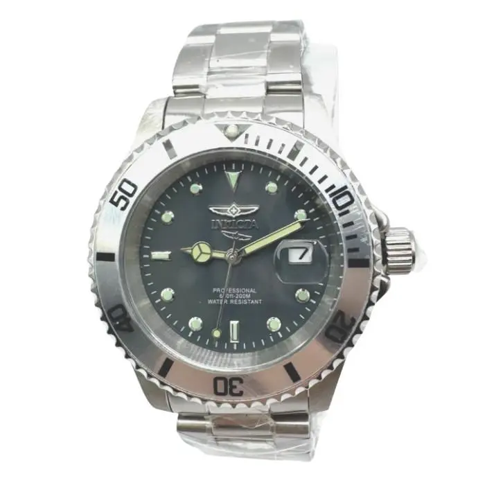 Invicta Pro Diver 40mm Steel Watch Gray Dial Silvertone Date 33943