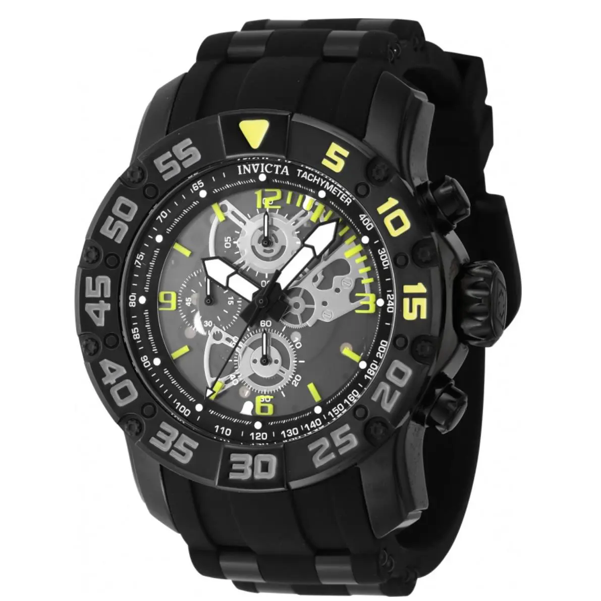 Invicta Racing JM Limited Ed Men`s 48mm Black Quartz Skeleton Chrono Watch 48062 - Dial: Black, Clear, Silver, White, Yellow, Band: Black, Bezel: Black, Gray, Yellow