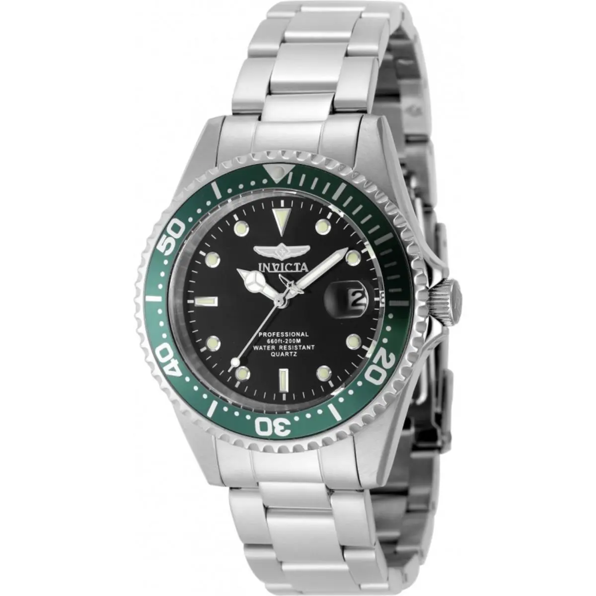 Invicta Men`s Watch Pro Diver Quartz Black Dial Green Rotating Bezel 48725