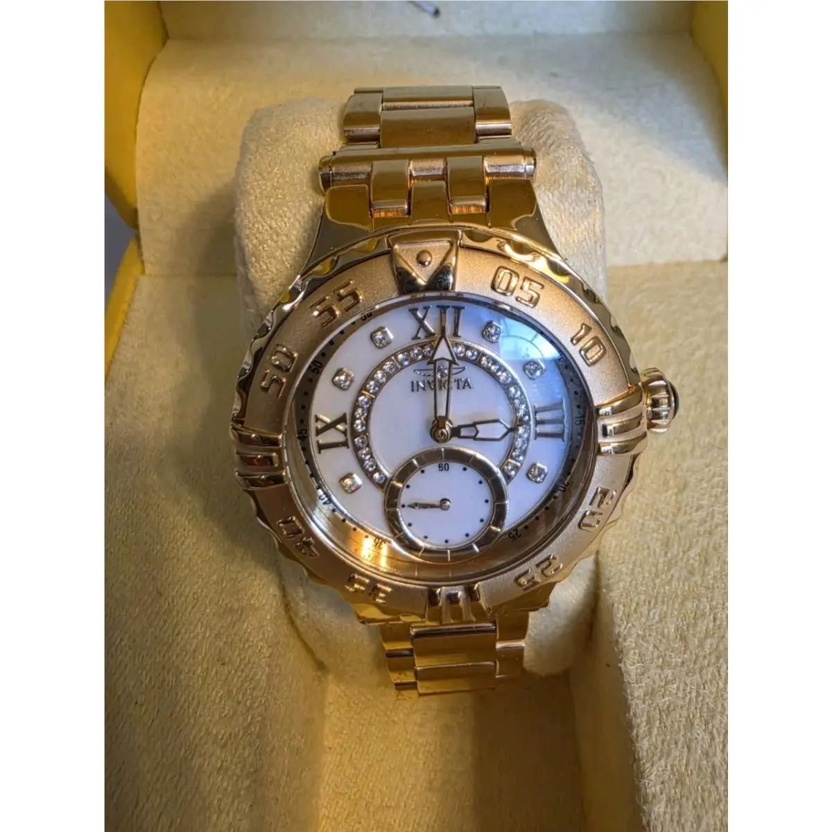 Subaqua Lux Women`s 38mm Flame Crystals Mop Dial Watch 26138 by Invicta