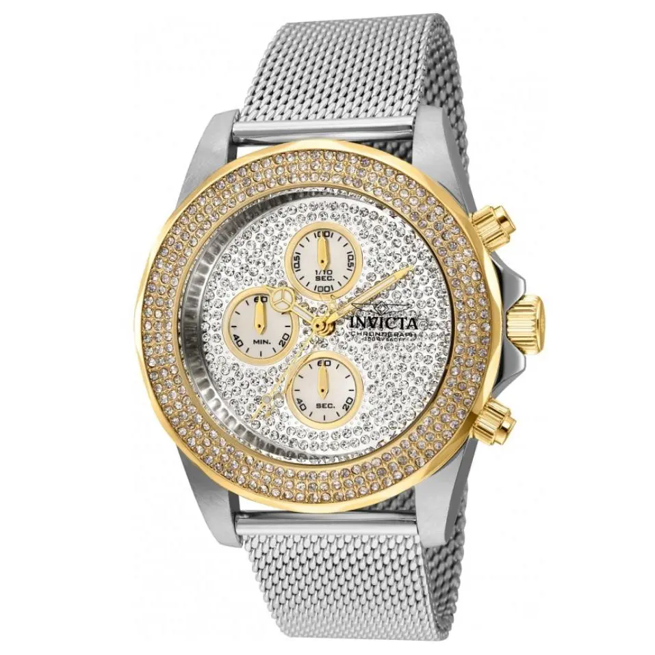 Invicta Luxury Men`s 43mm Pave Crystal Gold Mop Chronograph Watch 31568