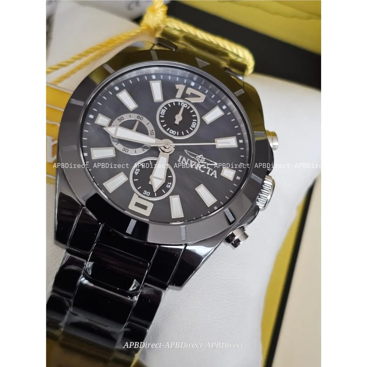Invicta - Solid Ceramic Case Band Black Mother-of-pearl Chrono Mens Watch