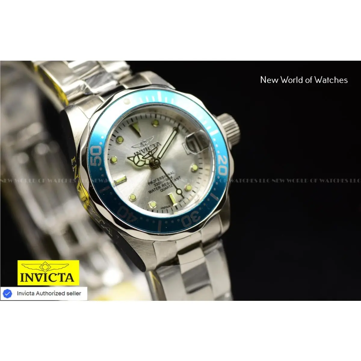 Women`s Pro Diver 25mm Metallic White Dial Stainless Steel Quartz Watch by Invicta