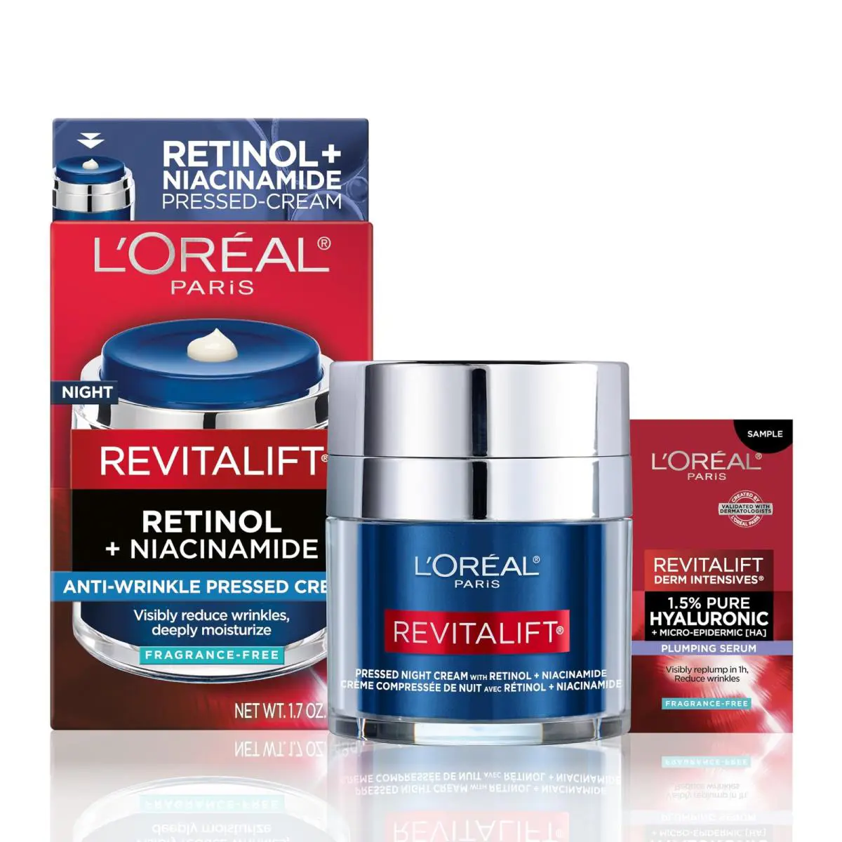 L`oréal Retinol Niacinamide Night Cream Reduces Wrinkles Fragrance Free 1.7 oz + Serum