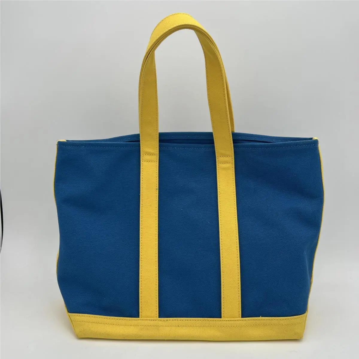 Ralph Lauren Tote Bag Canvas Big Polo Pony Blue Yellow 12.5 W x 5.5 D x 12 H