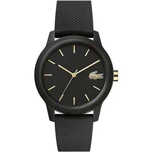 Women Analogue Quartz Tr90 Case Watch Silicone Rubber Strap Black by Lacoste