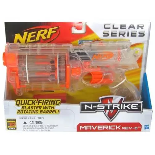 Nerf N-strike Maverick Rev-6 Dart Gun Blaster Clear Transparent