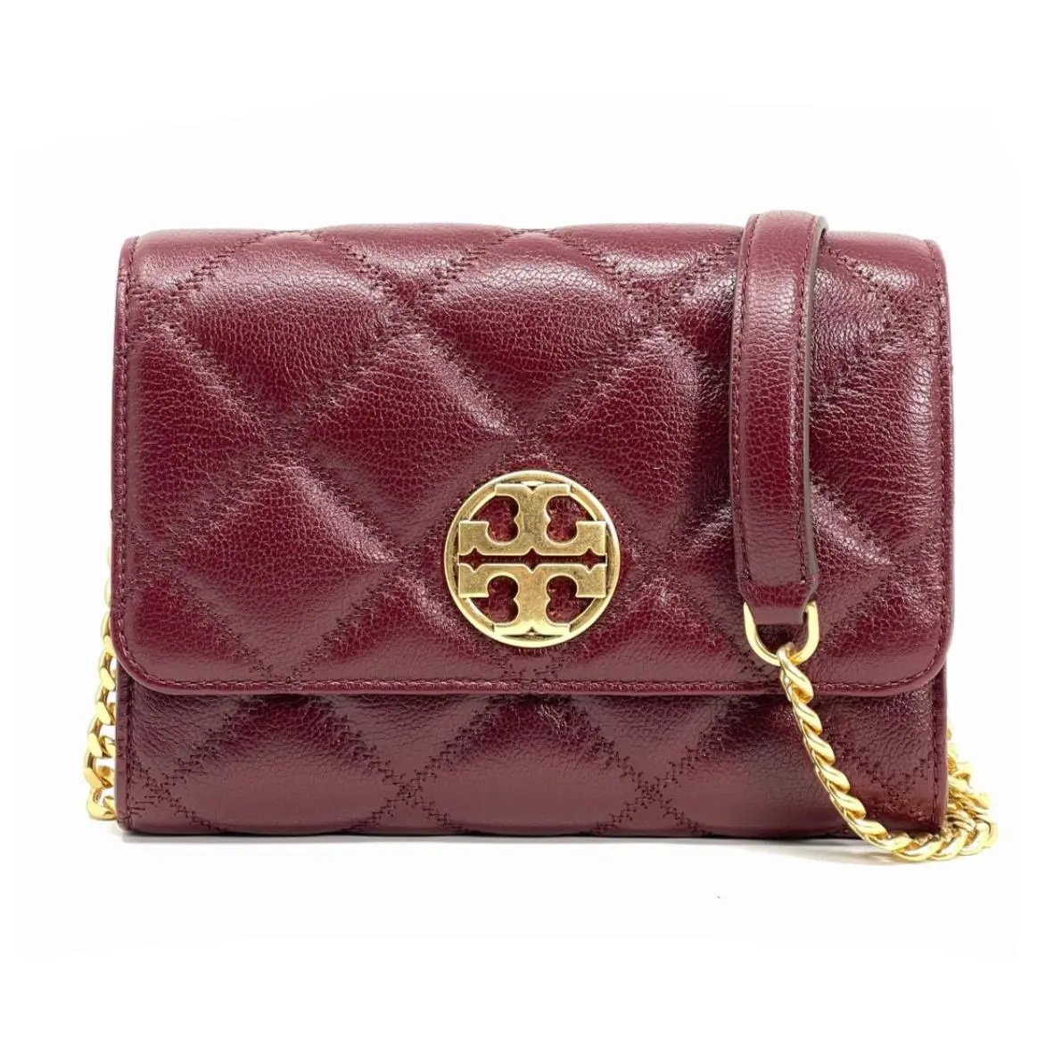 Women`s Willa Quilted Leather Small Chain Wallet Crossbody Bag Claret - 83692 by Tory Burch