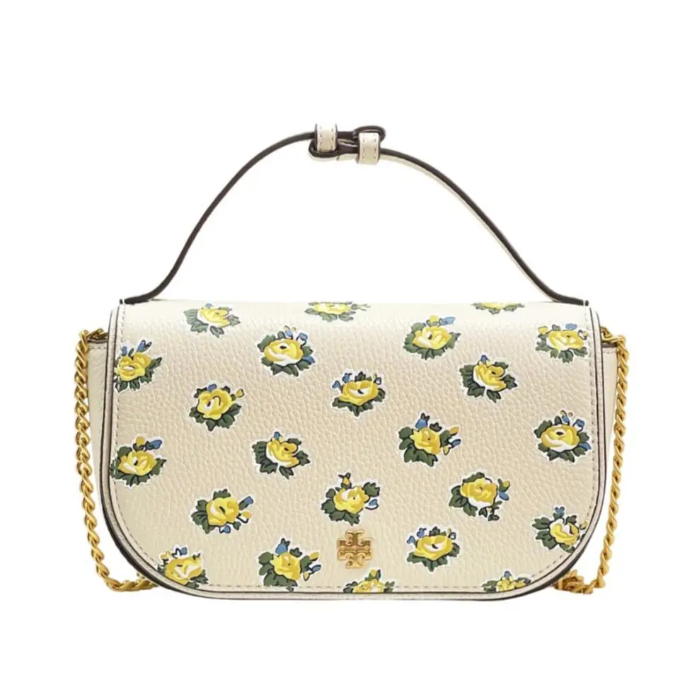 Tory Burch Women`s Emerson Small Printed Top Handle Crossbody Bag - way: New Ivory Garden Rose - 150455, Handle/Strap: Varies, Hardware: Gold