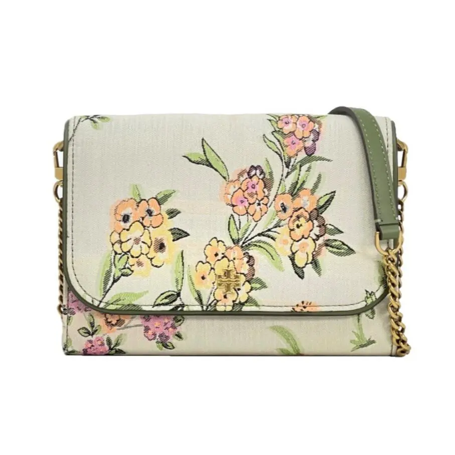 Women`s Emerson Chain Wallet Clutch Crossbody Bag Brocade/Suede - Mint Winter Sage Floral - 140941 by Tory Burch