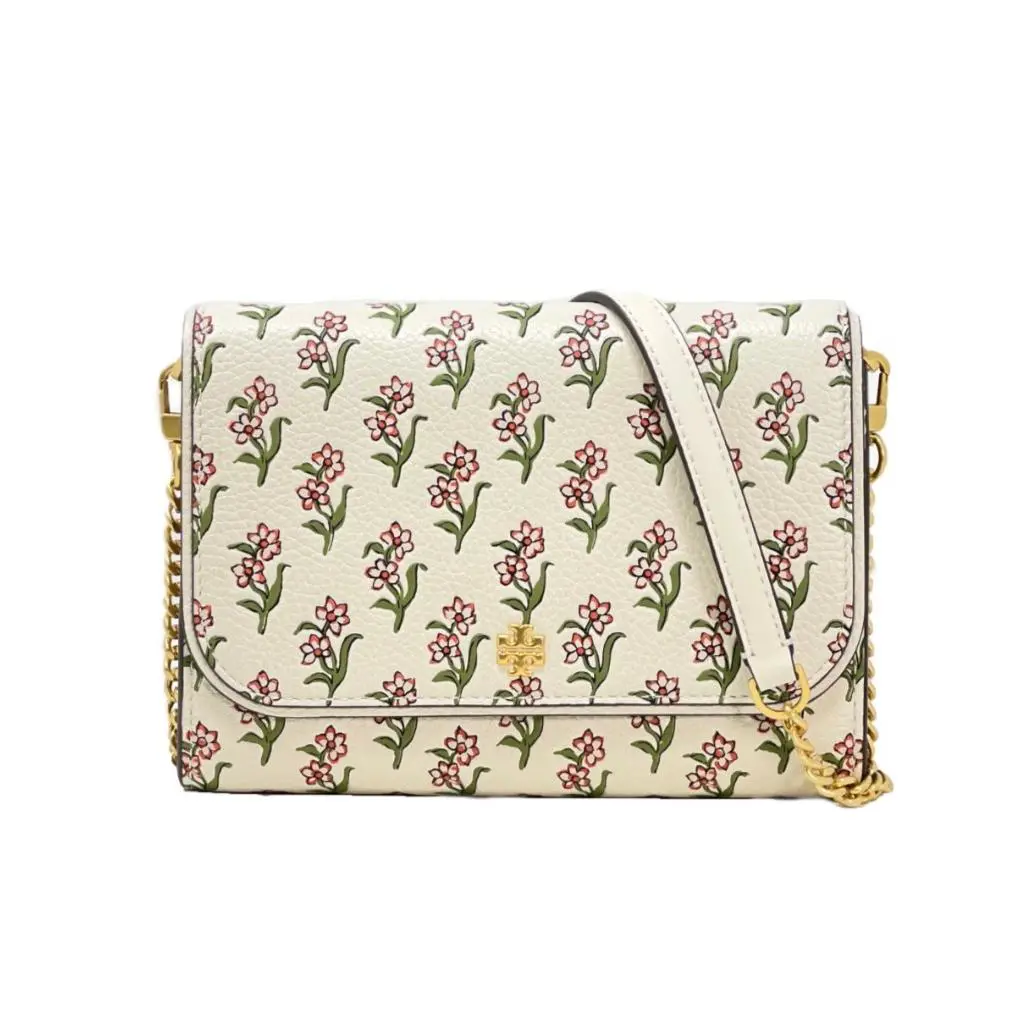 Women`s Emerson Chain Wallet Clutch Crossbody Bag Pebbled Leather - Block Print Ditsy - 139426 by Tory Burch