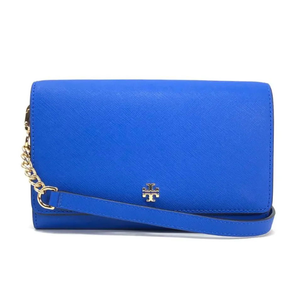 Women`s Emerson Chain Wallet Clutch Crossbody Bag Saffiano Leather - Bondi Blue - 52899 by Tory Burch