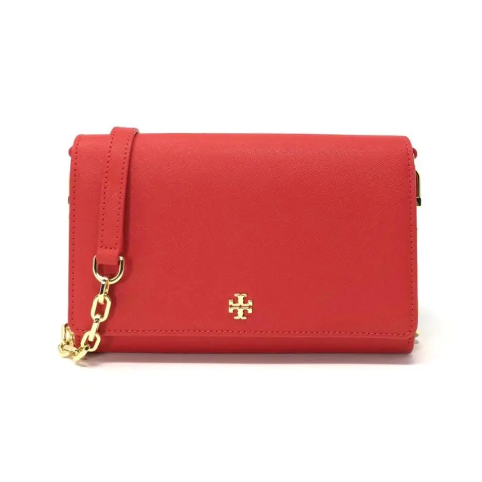 Women`s Emerson Chain Wallet Clutch Crossbody Bag Saffiano Leather - Poppy Orange - 52899 by Tory Burch