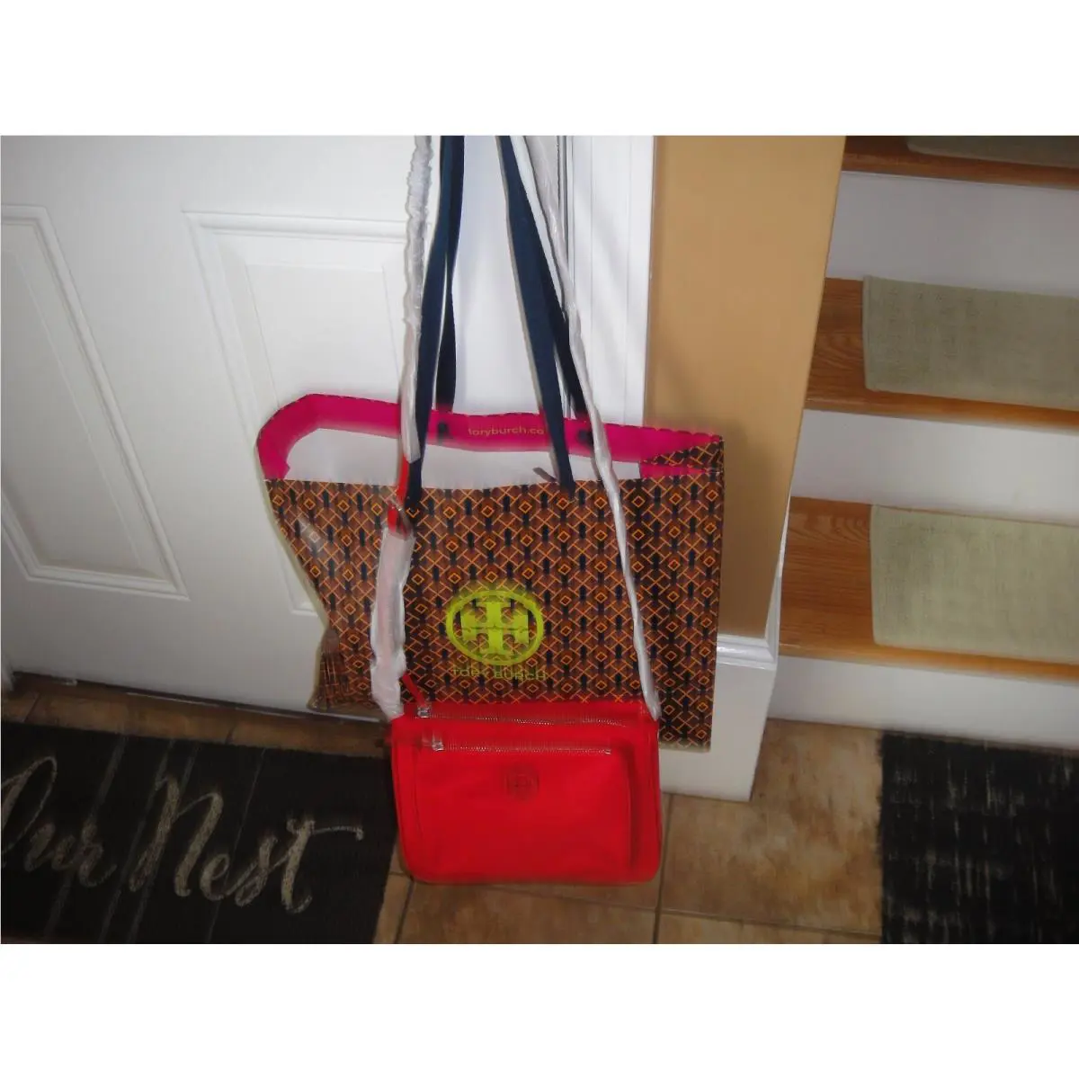Tory Burch Ellla Nylon Brilliant Red Swing Bag.msrp $248.00.100%AUTHENTIC