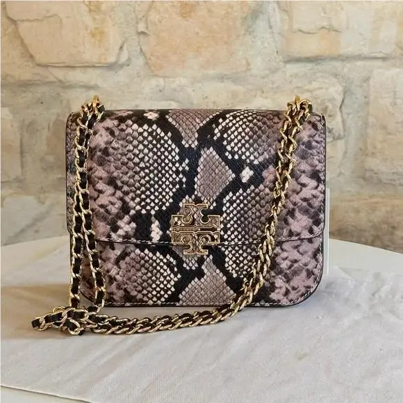 Tory Burch Britten Snake Embossed Small Shoulder Bag Shell Pink 162840