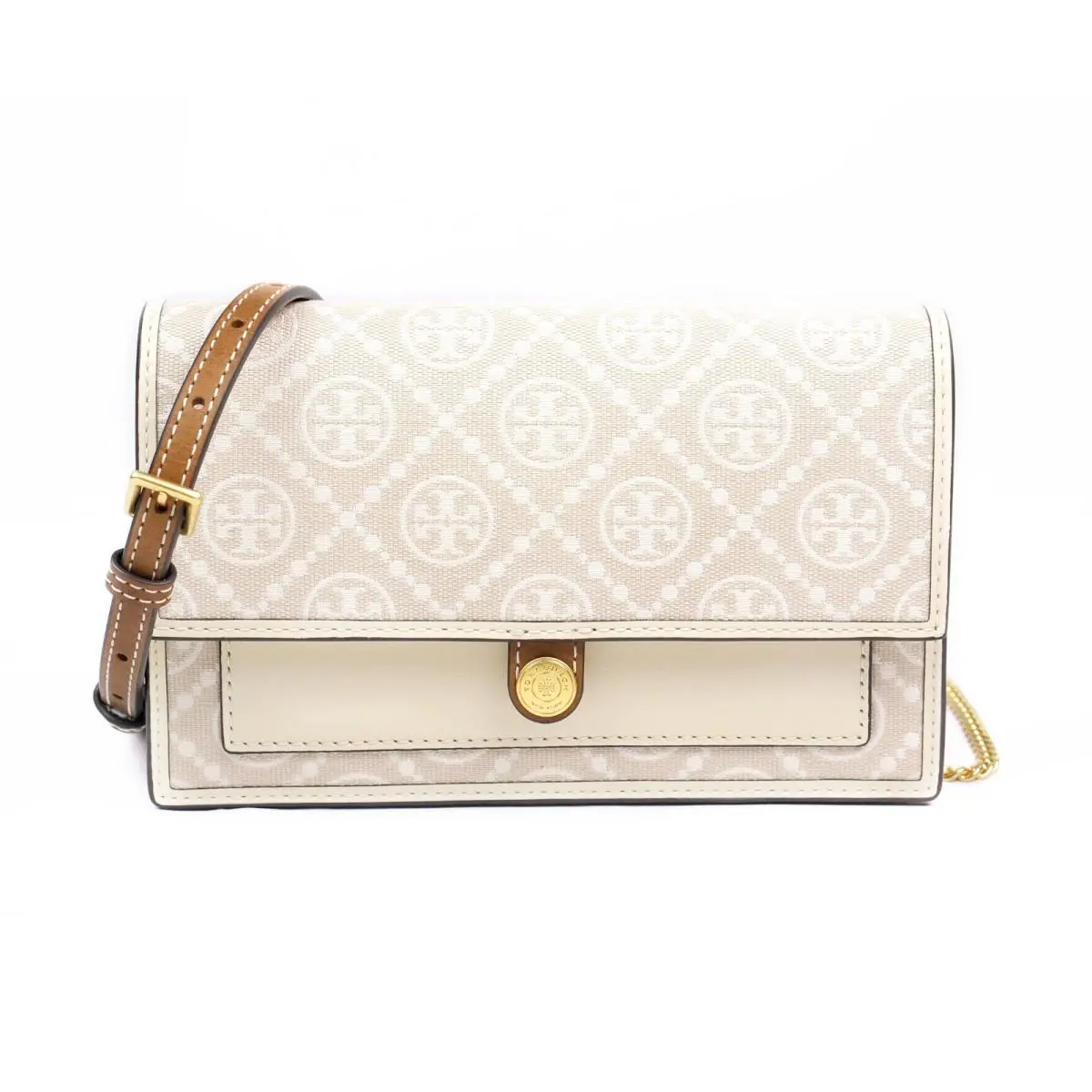 Tory Burch T Monogram Ivory Jacquard Wallet Crossbody Clutch Purse 160486