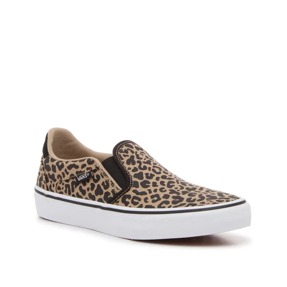 Woman`s Fashion Sneakers Vans Asher Deluxe Slip - Light Brown/Black Leopard Print