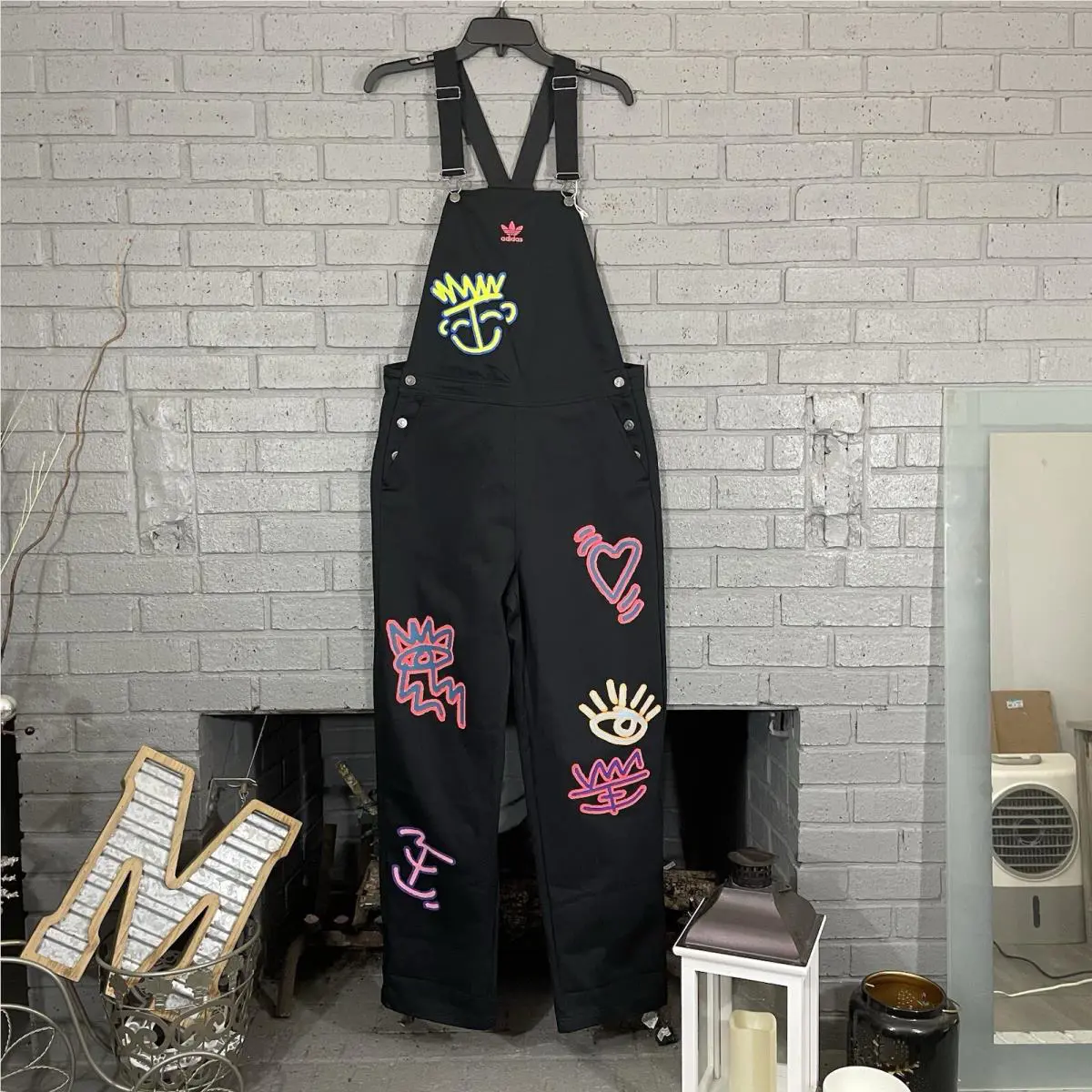 Womens Size S Adidas Originals Love Unites Black Printed Overalls HC3090 Small