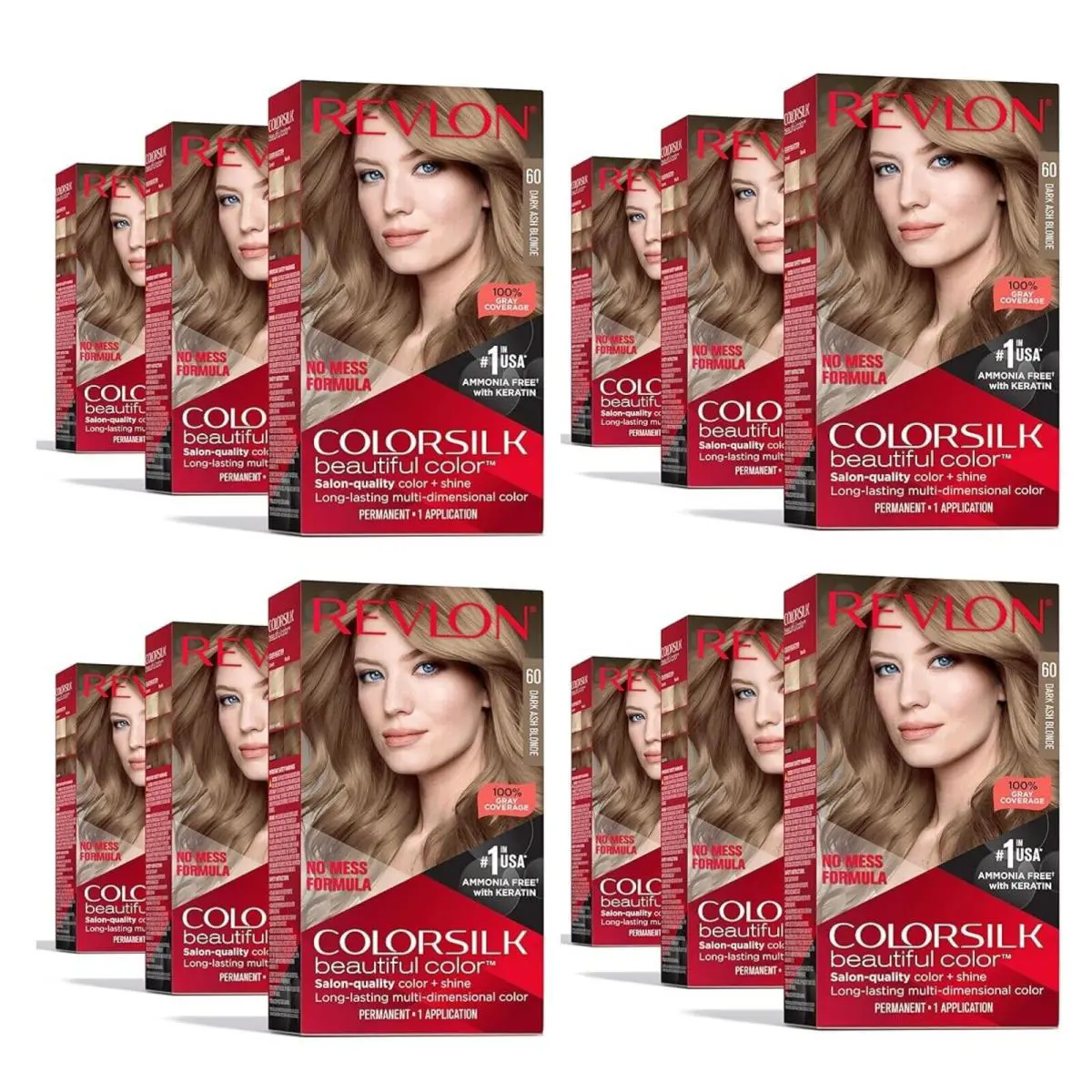Revlon Color Silk with Bond Repair Complex Hair Dye 60 Dark Ash Blonde 12Pack