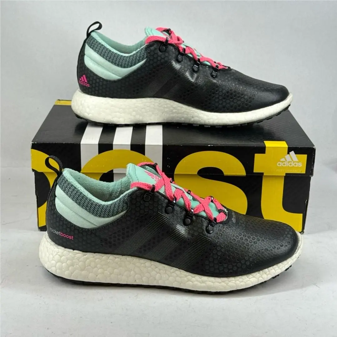Adidas Rocketboost Sneakers Womens Size US 7½ Black Pink Laces Mint Green Style
