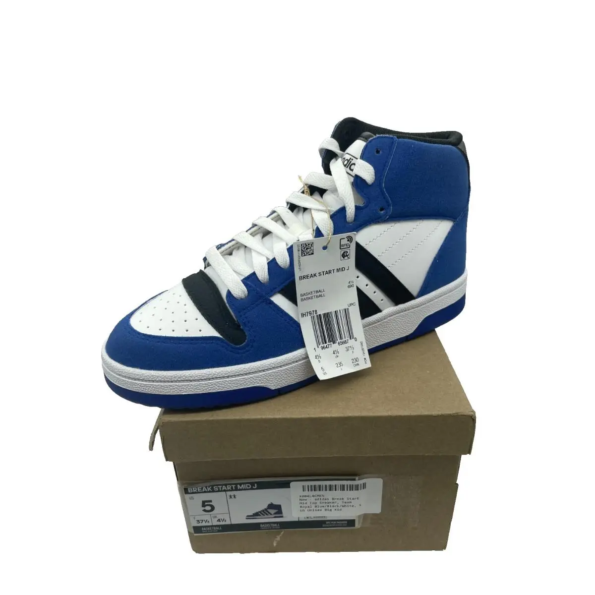 Adidas Youth Break Start Mid Basketball Shoe Team Royal Blue/black/white Size 5