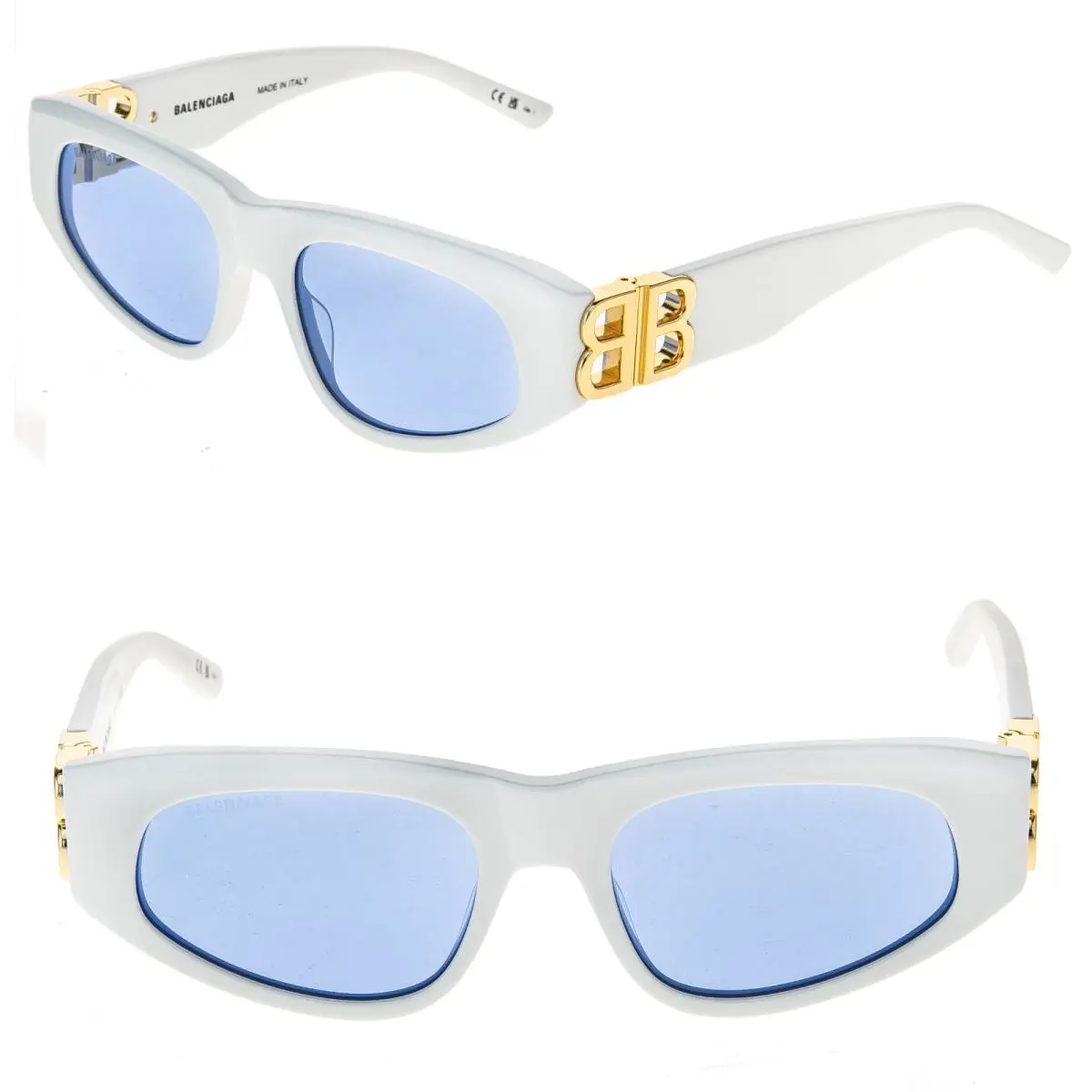 Balenciaga BB0095S Dynasty 0095 White Blue 004 Fashion BB Logo Narrow Sunglasses